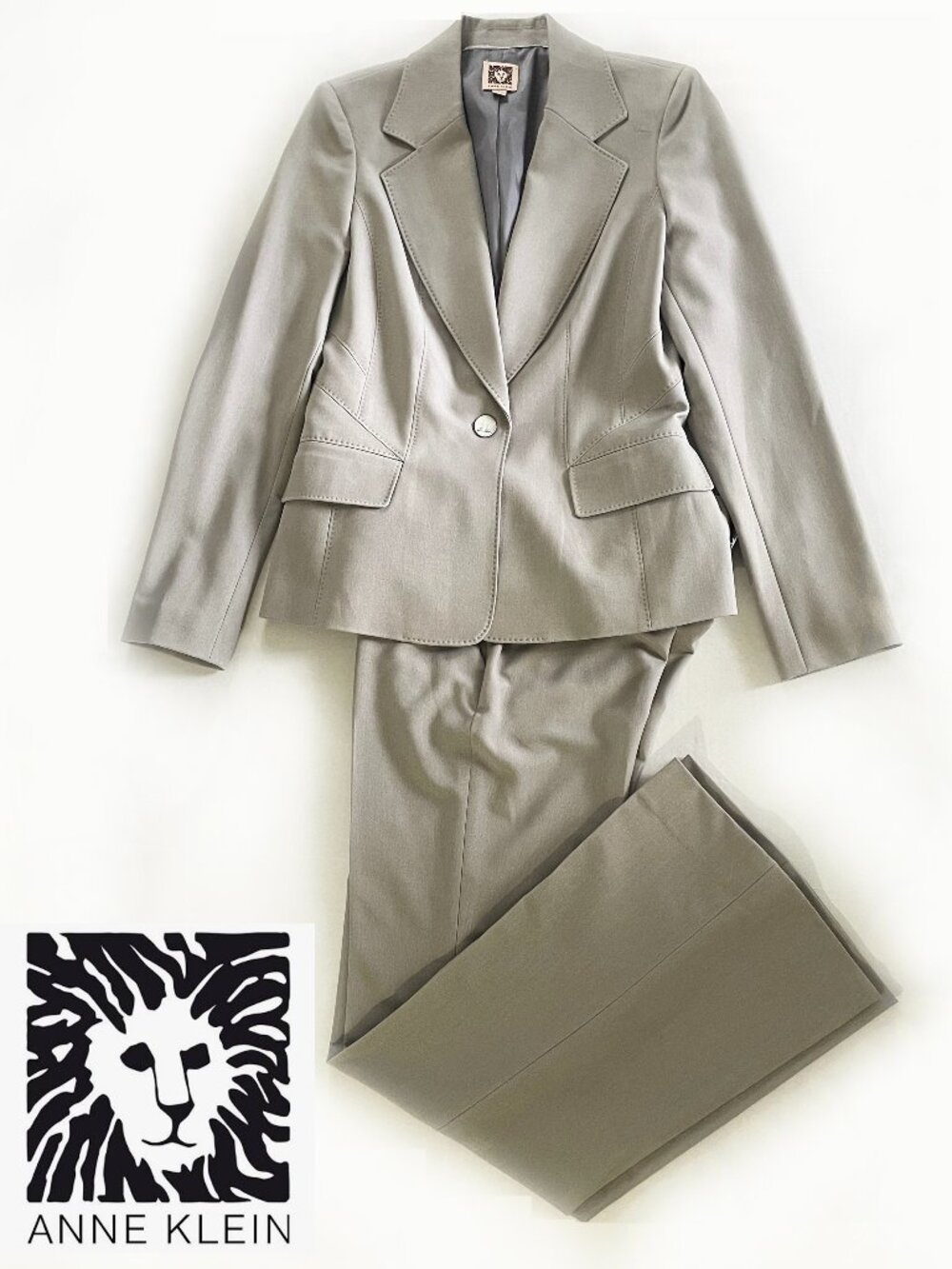 Anne Klein Classic Grey Professional Pantsuit Set Blazer & Trousers Size 4 EUC